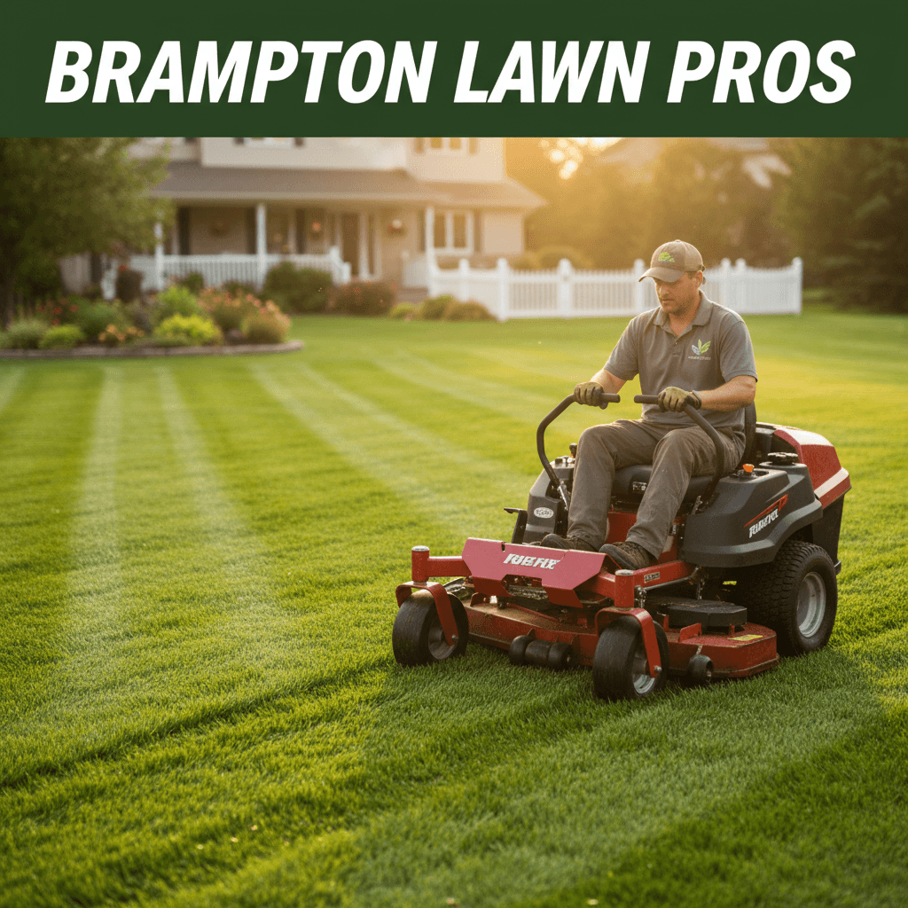 Professional lawn mowing with zero-turn mower creating clean patterns