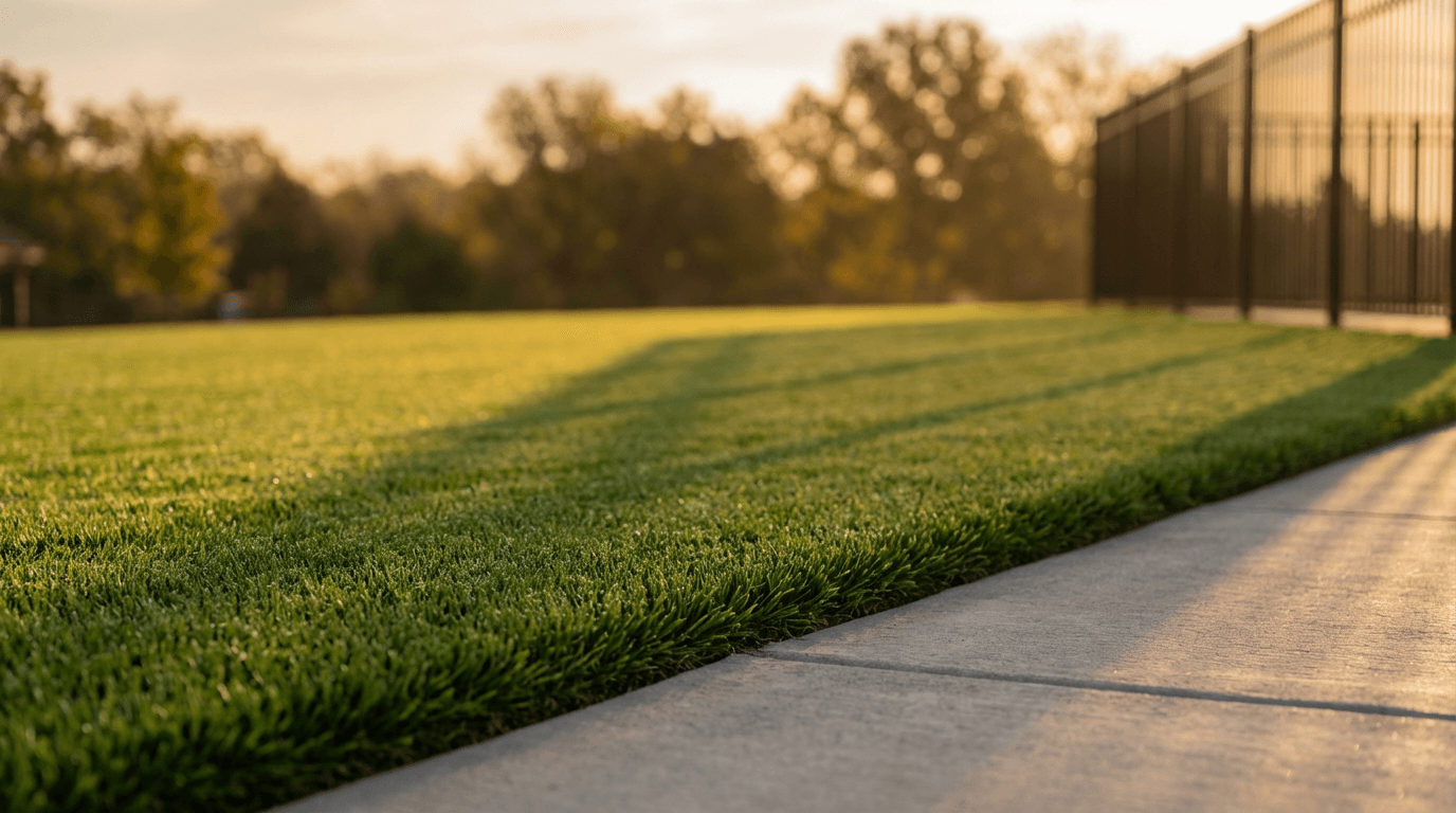 Well-maintained residential lawn with fresh grass cutting and homeowner satisfaction